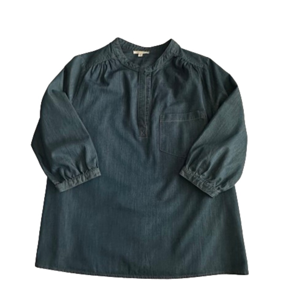 Pleione Women's Small Blue Denim 3/4 Sleeves Pull Over Blouse Tunic Shirt Top - Picture 5 of 16